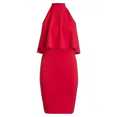 Quiz Red Halter Neck Frill Detail Bodycon Dress